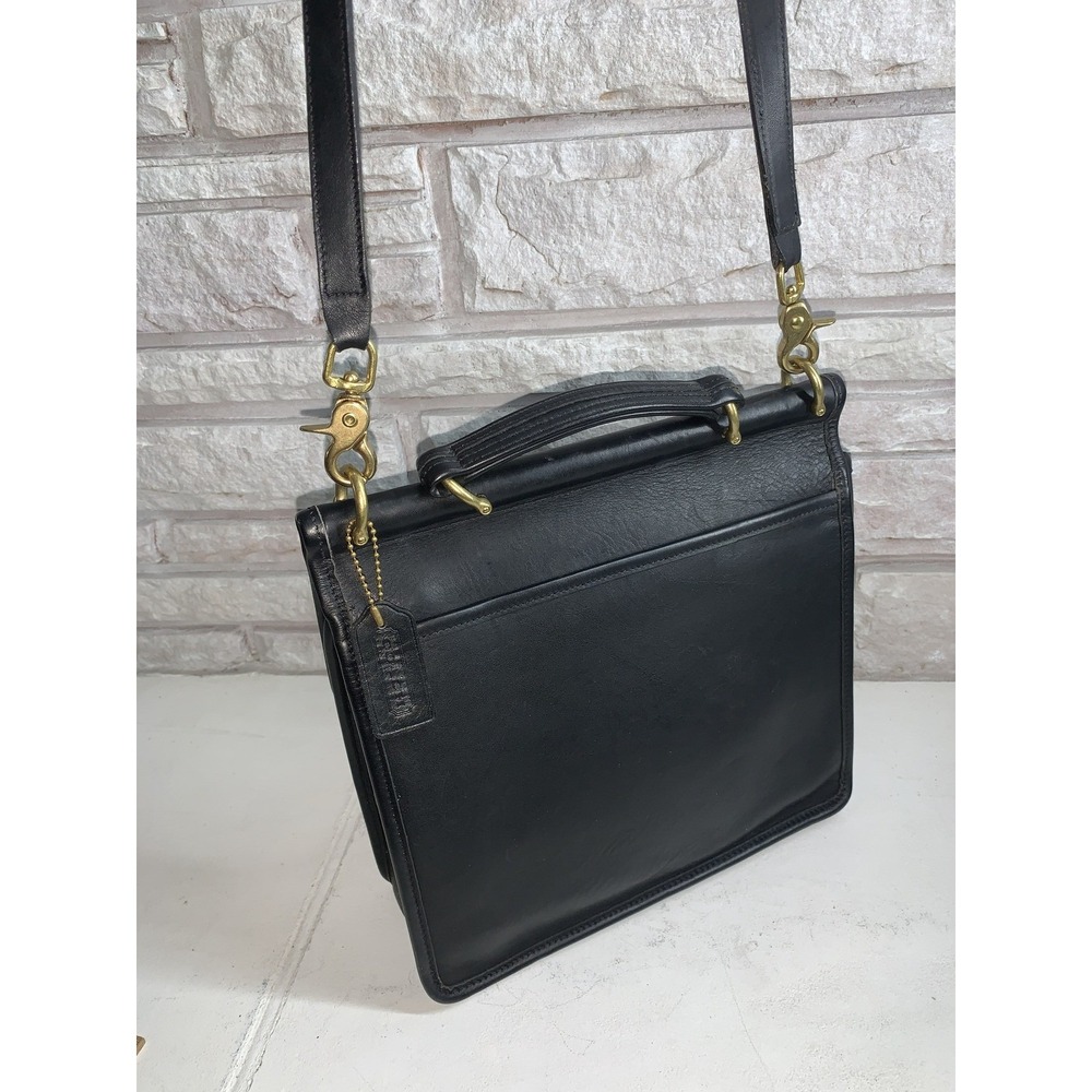Coach Willis Bag 9927 Vintage Black Leather Crossbody Dowel Top Handle Purse - Picture 7 of 15